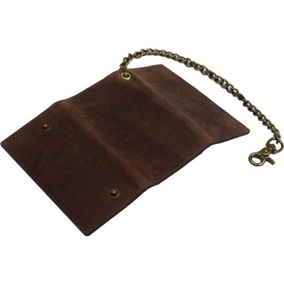 Men's RFID Signal Blocking Biker's Vintage Leather Long Tri-fold Chain Wallet - Picture 6 of 7